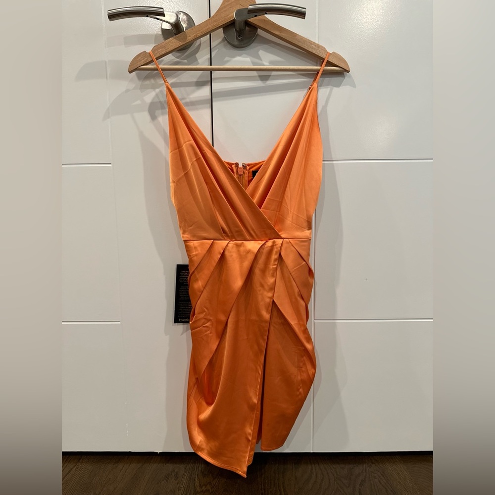 Bebe Surplice satin mini dress